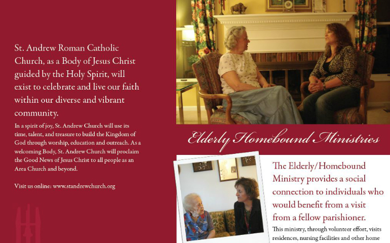 Clip from brochure of St. Andrew Church in Rochester, Michigan, about elderly and homebound ministry.