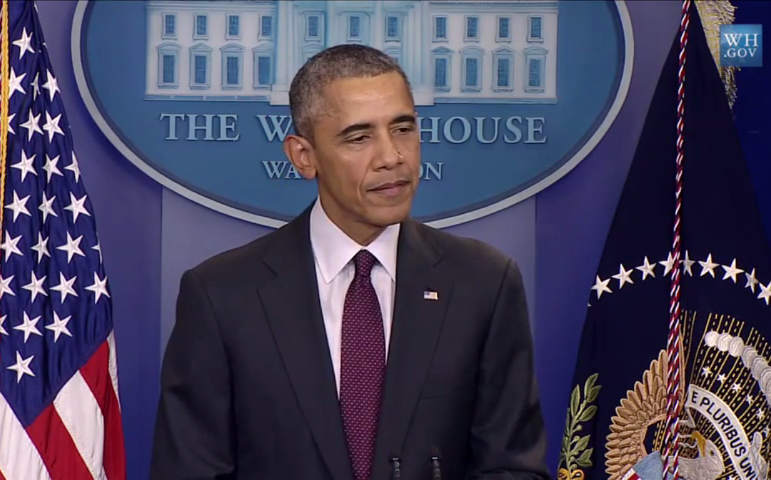 Screen grab of President Obama addressing the nation Oct. 1. 