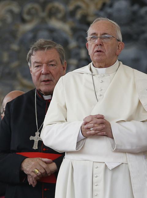 Australian Cardinal George Pell attends Pope Francis' general audience in St. Peter's Square at the Vatican Nov. 5, 2014. (CNS/Paul Haring)