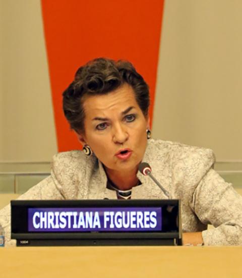 Christiana Figueres speaks during a presentation on Laudato Si' June 30, 2015, at U.N. headquarters in New York City. (CNS/Gregory A. Shemitz)