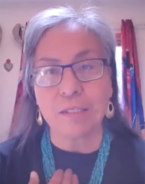 Diné elder Pat McCabe responds to a Catholic audience in an April 5 webinar about the Vatican’s repudiation of the Doctrine of Discovery. (Nuns & Nones Land Justice Project)