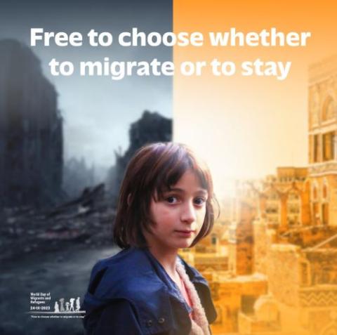 A child is seen in this illustration marking the World Day of Migrants and Refugees, which will be celebrated Sept. 24, 2023. The theme for this year's message is, "Free to choose whether to migrate or to stay." Everyone should be free, not forced, to leave their homeland, to remain in their new host nation and to return to their country of origin, Pope Francis wrote in his message, which was released at the Vatican May 11, 2023. (CNS/Dicastery for Promoting Integral Human Development)