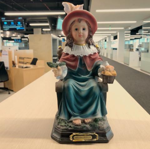 A statue of Santo Niño de Atocha is pictured in the Los Angeles Times office. The statue is now in Gustavo Arellano's personal library. (Courtesy of Gustavo Arellano)
