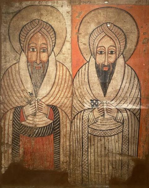 A wall painting from the second half of the 17th century depicts two Ethiopian monastic saints, Takla Haymanot and Ewostatewos.