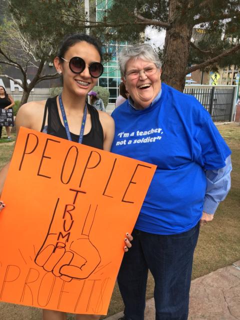 Loretto Sr. Buffy Boesen, right, stands with Jess Becerra before the March For Our Lives March 24 in El Paso, Texas. (Courtesy of Loretto Sr. Buffy Boesen)