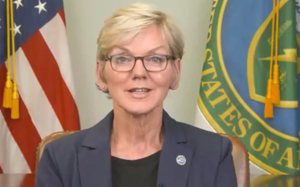Energy Secretary Jennifer Granholm delivers a prerecorded message during a briefing on clean energy tax incentives available to faith-based communities in a July 18 webinar organized by Interfaith Power & Light. (NCR screenshot)