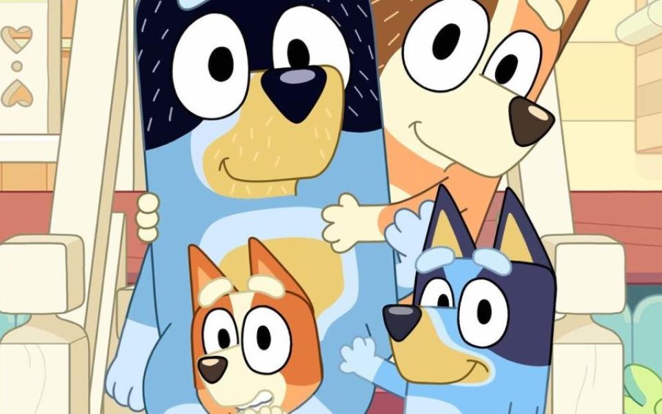 The Heeler family in the Disney+ show "Bluey" includes parents Bandit and Chilli, and daughters Bluey and Bingo. 
