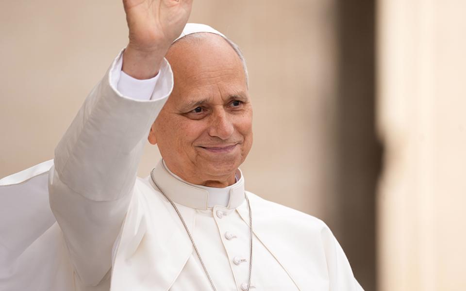 Pope Leo XIV smiles and waves from the popemobile while riding around St. Peter’s Square at the Vatican before his weekly general audience Oct. 28, 2026. (CNS/Lola Gomez)