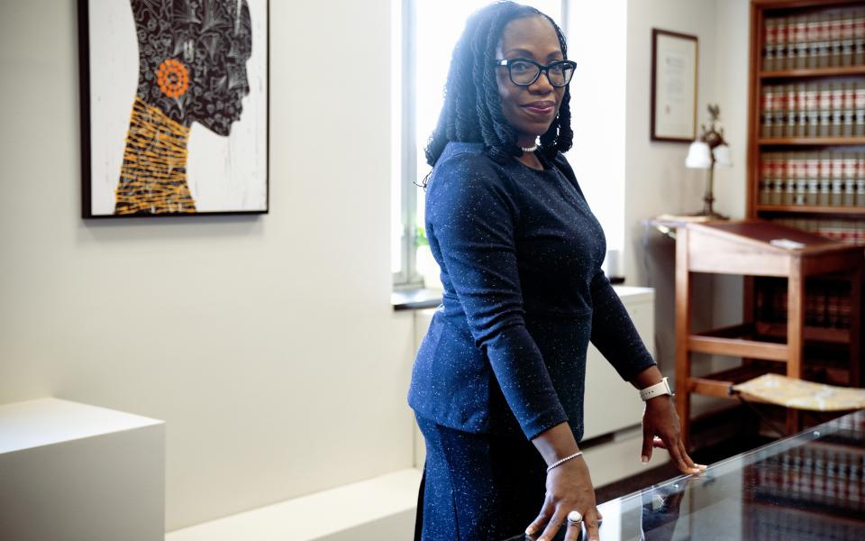 Ketanji Brown Jackson, a U.S. Circuit judge on the U.S. Court of Appeals for the District of Columbia Circuit, poses for a portrait Feb. 18 in her office conference room at the court in Washington. (AP/Jacquelyn Martin)