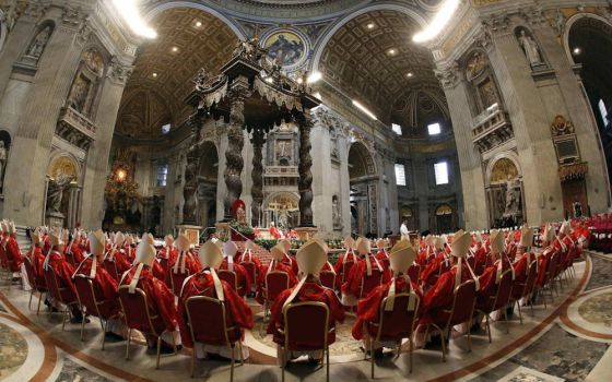 Cardinals from around the world attend a Mass for the election of the Roman pontiff in St. Peter's Basilica at the Vatican March 12, 2013. (CNS/Reuters/Stefano Rellandini) 