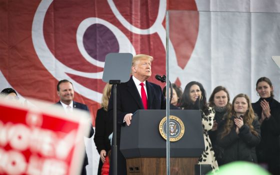 President Donald Trump speaks Jan. 24 during the annual March for Life rally in Washington. (CNS/Tyler Orsburn)