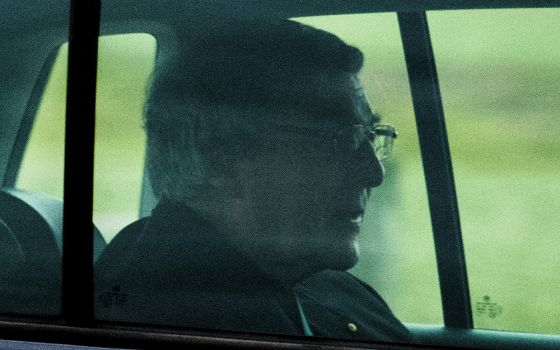 Cardinal George Pell is seen in a car after being released from Barwon prison in Geelong, Australia, April 7. (CNS/AAP Image via Reuters/James Ross)