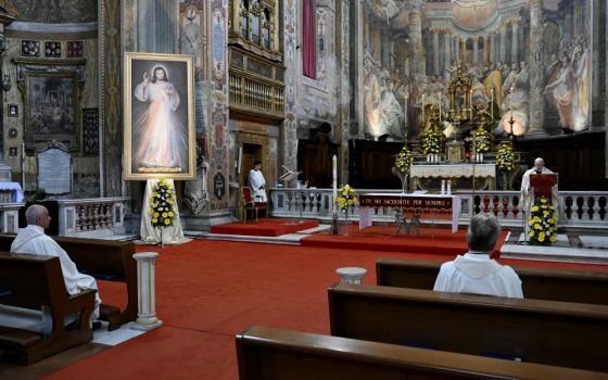 Pope Francis celebrates Mass marking the feast of Divine Mercy at the Church of the Holy Spirit near the Vatican in Rome April 19. (CNS/Vatican Media)