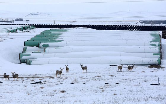 A depot used to store pipes for TC Energy Corp's then-planned Keystone XL oil pipeline is seen in Gascoyne, North Dakota, Jan. 25, 2017. (CNS/Reuters/Terray Sylvester)