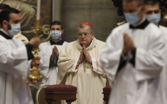 U.S. Cardinal Raymond Burke attends the ordination of eight deacons from Rome's Pontifical North American College in St. Peter's Basilica at the Vatican Oct. 1, 2020, amid the coronavirus pandemic. (CNS/Paul Haring)