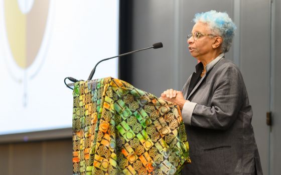 M. Shawn Copeland, retired theology professor at Boston College, gives a lecture titled "#BlackLivesMatter as Public Theology" Oct. 7 at the University of Notre Dame during the 31st annual meeting of the Black Catholic Theological Symposium. (CNS)