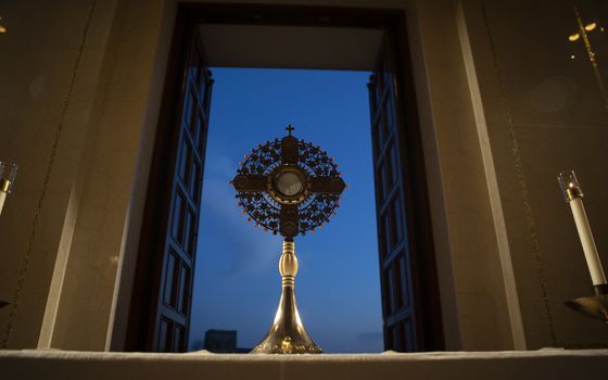 A monstrance holding the Blessed Sacrament for eucharistic adoration is seen at the Basilica of the National Shrine of the Immaculate Conception March 11 in Washington. (CNS/Tyler Orsburn)