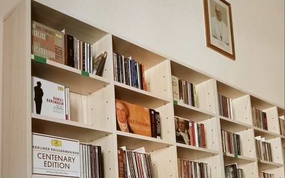Pope Francis' music library is pictured at the Pontifical Council for Culture in this photo published Jan. 12, 2022 to Twitter by Cardinal Gianfranco Ravasi, president of the council. (CNS photo/courtesy Pontifical Council for Culture)