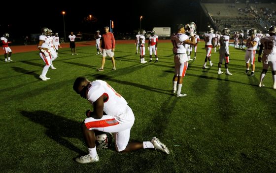 High school football players are seen in this illustration photo. (CNS photo/Jonathan Ernst, Reuters)