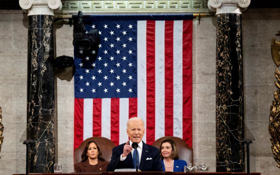 President Joe Biden delivers the State of the Union address at the U.S. Capitol in Washington March 1, 2022. (CNS photo/Saul Loeb, Pool via Reuters)