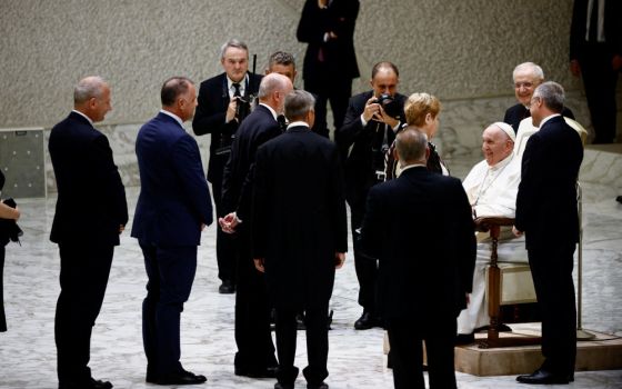 Pope Francis attends an audience with members of Confindustria, the General Confederation of Italian Industry, and members of their families, in the Vatican audience hall