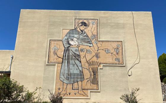 A mural decorates a building once part of the now defunct clergy treatment center operated by the Servants of the Paraclete in Jemez Springs, New Mexico.