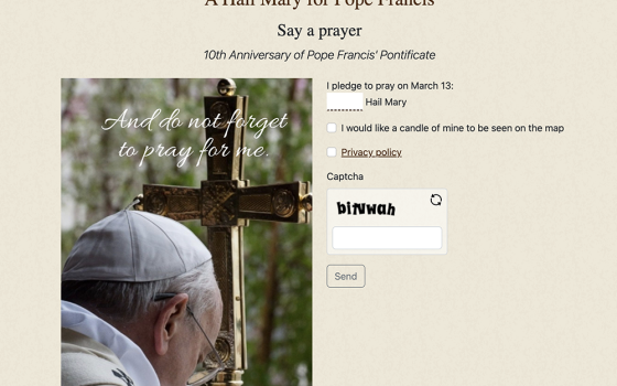 A new website was launched Feb. 13 where visitors can commit to signing up to offer their prayers on Pope Francis' behalf on March 13, the day of the 10th anniversary of his election as pontiff. (NCR screenshot/Decimus-annus.org)