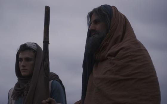 Nicolas Mouawad (Abraham) and Edaan Moskowitz (Isaac) begin their journey to Moriah in "His Only Son," which retells the well-known story from the Book of Genesis. (NCR screenshot/YouTube)