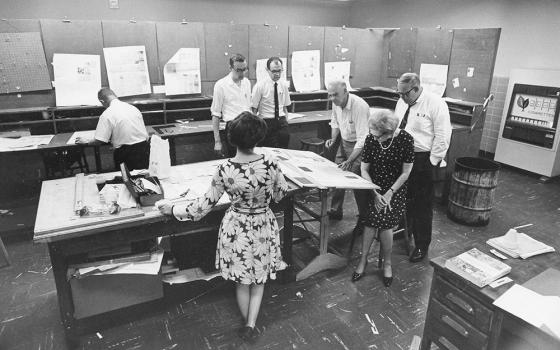 Staff at work in the early years of the National Catholic Reporter (NCR file photo)