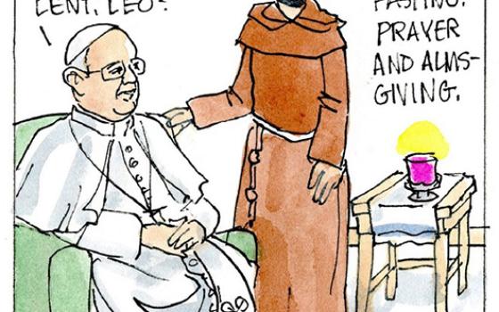 Francis, the comic strip: Francis checks in to see how Lent is going.