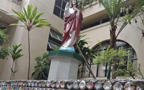 Plastic bottles stuffed with plastic, called "ecobricks," are visible everywhere at the seminary campus of the Missionaries of Sacred Heart, in Manila, Philippines.