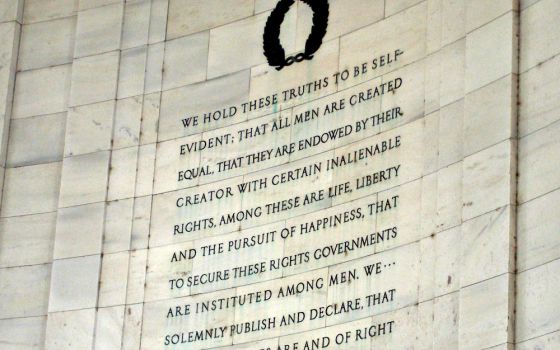 The words of the Declaration of Independence are seen in the interior of the Jefferson Memorial in Washington, D.C. (Flickr/Sean Hayford Oleary)