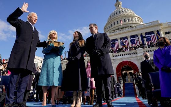 Joe Biden is sworn in as the 46th president of the United States during his inauguration at the Capitol in Washington Jan. 20, 2021. (CNS/Reuters pool/Andrew Harnik)