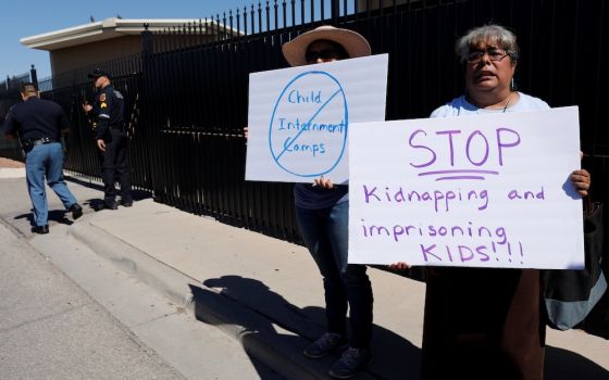 People in El Paso, Texas, protest the Trump administration June 19, 2018, for separating immigrant families suspected of illegally entering the U.S. (CNS/Reuters/Mike Blake)