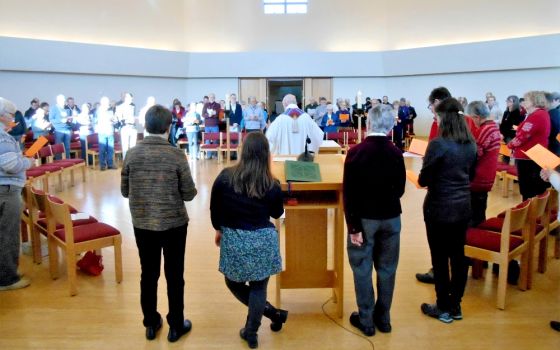 The community at Holy Wisdom Monastery in Middleton, Wisconsin, holds a worship service. (NCR photo/Peter Feuerherd)