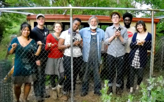 Karl Meyer (fourth from right) stands with other community members from the Nashville Greenlands Catholic Worker community in Tennessee. (Courtesy of Karl Meyer)