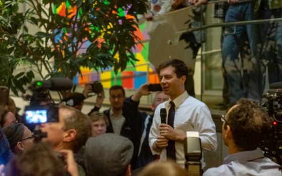 Mayor Pete Buttigieg at a campaign event in Manchester, New Hampshire, in April. (Wikimedia Commons/Marc Nozell)