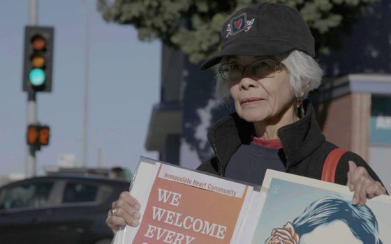 Lenore Dowling of the Immaculate Heart Community at the Women's March in Los Angeles, January 2017 (Courtesy of Merman & Anchor Entertainment)
