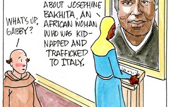 Francis, the comic strip: Gabby connects with St. Josephine Bakhita.
