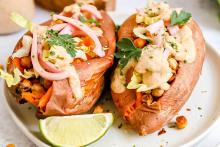 These stuffed sweet potatoes are fun to make and easy to customize for different preferences. (At Elizabeth's Table/Elizabeth Varga)