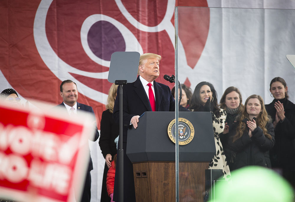 Then-President Donald Trump speaks Jan. 24, 2020, during the annual March for Life rally in Washington. (CNS/Tyler Orsburn)