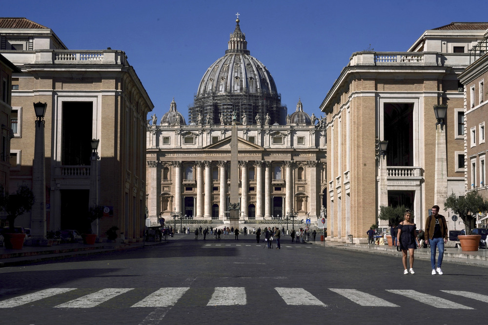 St. Peter's Basilica pictured through colonnade. 