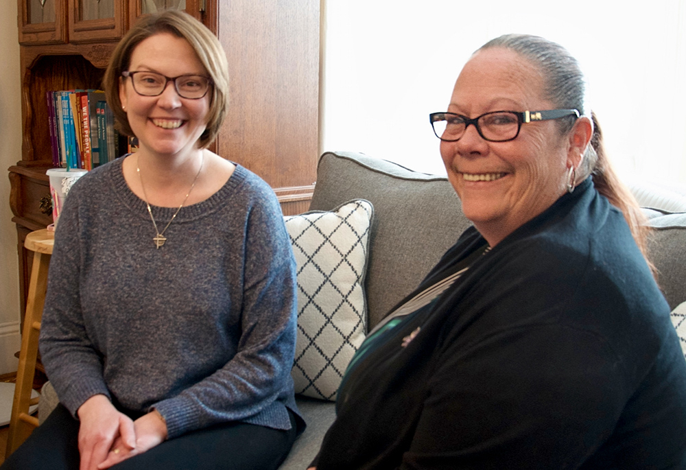 St. Joseph Sr. Meaghan Patterson, left, and Ann Marie Jones are seen March 21 at Dawn’s Place in Philadelphia, a long-term residential program for survivors of sex trafficking. Patterson is the nonprofit’s executive director, Jones is the residential coordinator. (GSR photo/Dan Stockman)