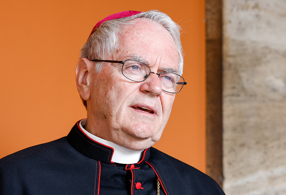 Archbishop George Thomas of Las Vegas talks about the experience of receiving his pallium from Pope Francis at a Mass in St. Peter's Basilica at the Vatican June 29, 2023, the feast of Sts. Peter and Paul. (CNS/Lola Gomez)