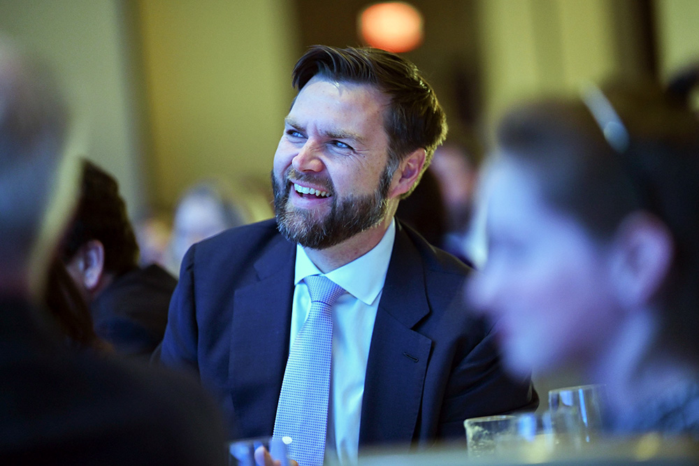 Sen. J.D. Vance, R-Ohio, smiles during the National Catholic Prayer Breakfast in Washington Feb. 8. (OSV News/Leslie E. Kossoff)