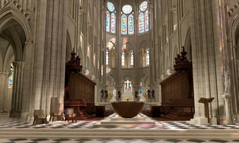 Vast, towering interior of cathedral filled with soft light. 