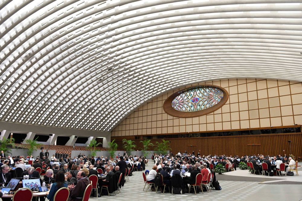 Participants in the 2023 assembly gather Oct. 25 for an afternoon session in the Paul VI Audience Hall at the Vatican. (CNS/Vatican Media)