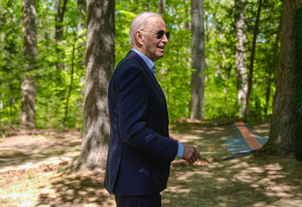 President Joe Biden is pictured after speaking at Prince William Forest Park on Earth Day, April 22, 2024, in Triangle, Virginia. Biden announced $7 billion in federal grants to provide residential solar projects serving low- and middle-income communities and expanding his American Climate Corps green jobs training program. (AP/Manuel Balce Ceneta)