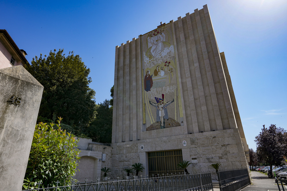 Mosaics seen on building tower