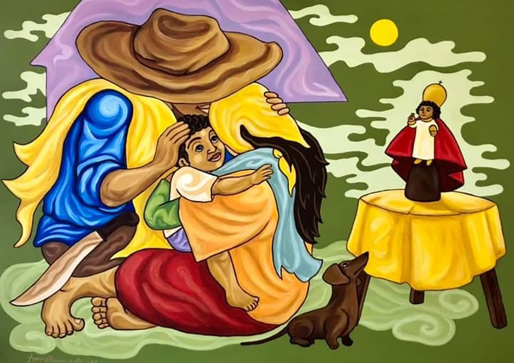 "Family Blessing" 20"x28" acrylic on canvas by Franciscan Br. Christopher Villanueva, 2022 (Courtesy of Order of Friars Minor)